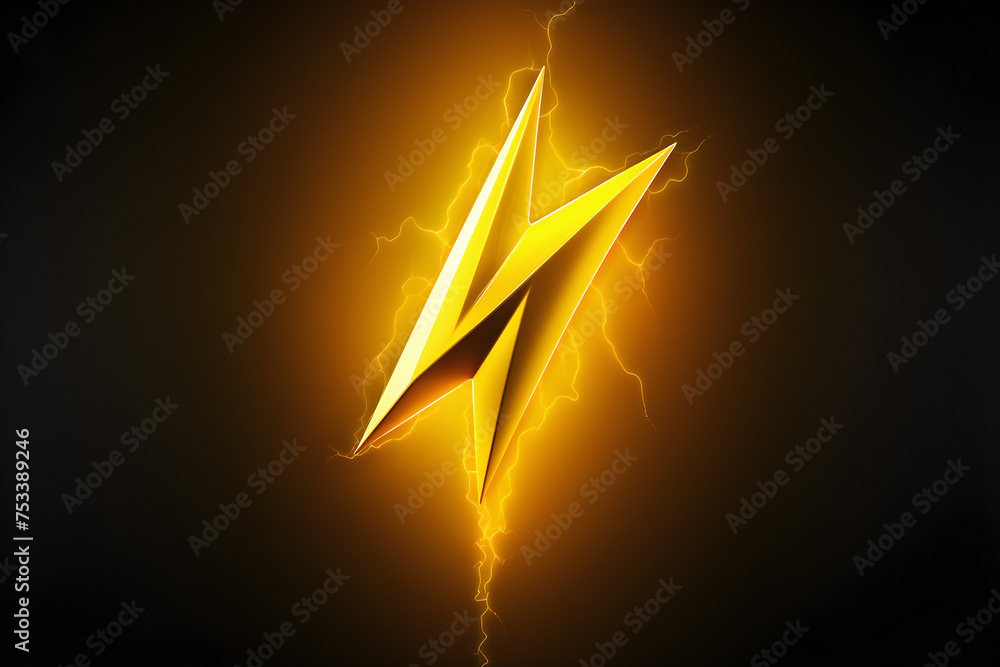 Poster symbol of a flash of thunder isolated on a black background. 3d rendering illustration, generated by