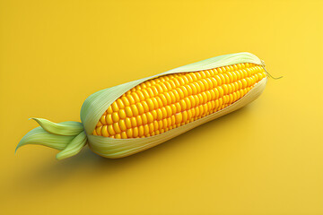 Corn vegetable, 3d cartoon  icon on yellow background , generated by AI. 3D illustration