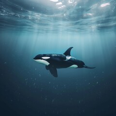 Orca swimming underwater.