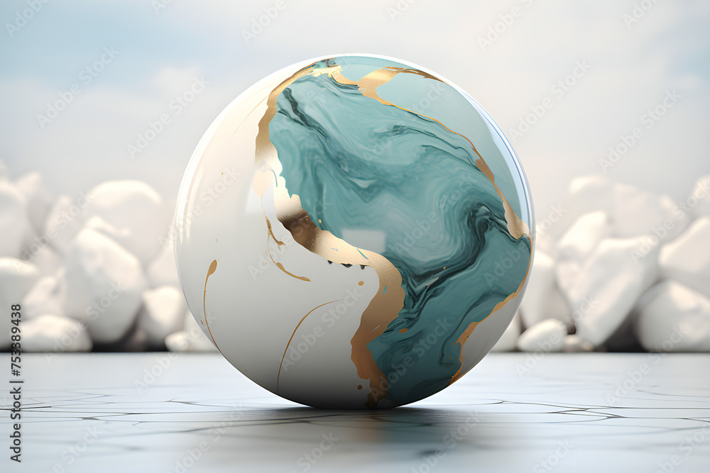 Poster close up marble ball. 3d realistic sphere in stone pattern with lines and shades. geometric abstract