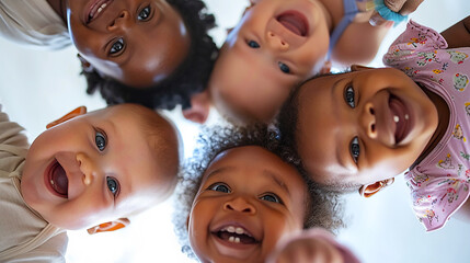 Image of babies in a circle looking down at the camera.