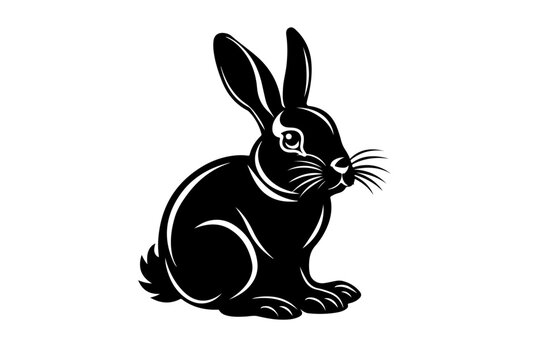 black and white rabbit logo silhouette, fast running rabbit logo vector, run bunny silhouette vector illustration
