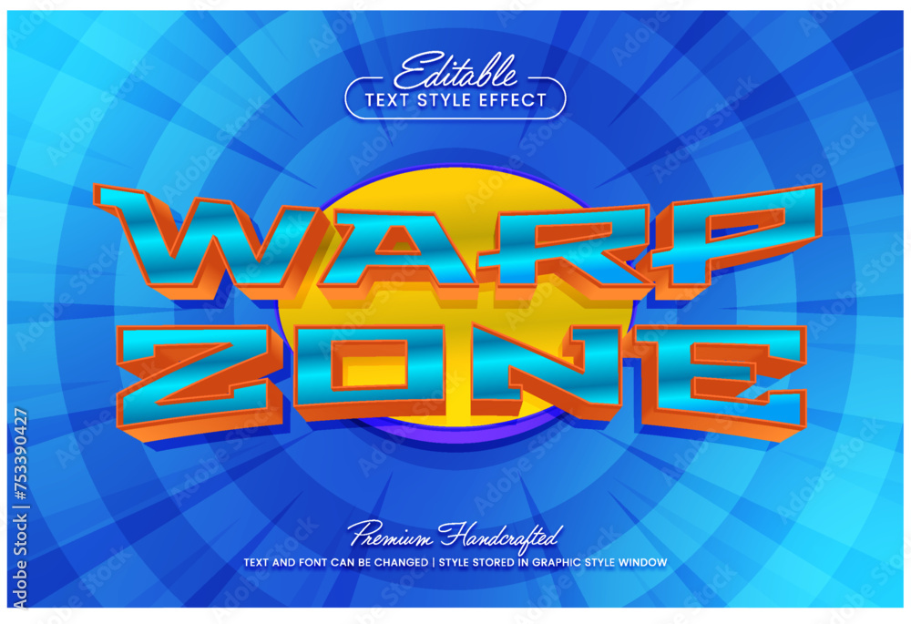 Poster warp zone 3d vector text effect graphic style. editable vector headline and title template.