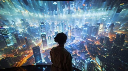 The detailed and intricate virtual world being projected onto the main screen with virtual landscapes and cities that seem almost too real to be fake.