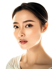 Obraz premium Asian woman wearing a white shirt and black hair. Ai generated.