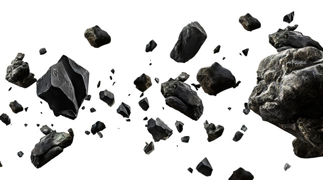 Falling Black Rocks Isolated On Transparent Background Remove Png, Clipping Path, Pen Tool