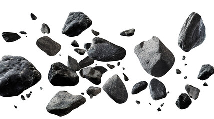 Falling black rocks isolated on transparent background Remove png, Clipping Path, pen tool