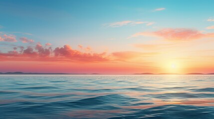 Calm ocean at sunrise, horizon centered for text