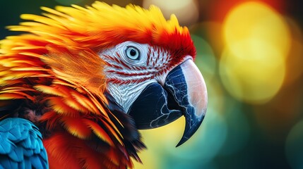 Close-up of a colorful parrot in the wild, detailed feathers - obrazy, fototapety, plakaty