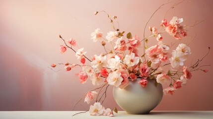 Elegant floral arrangement, soft focus with side space