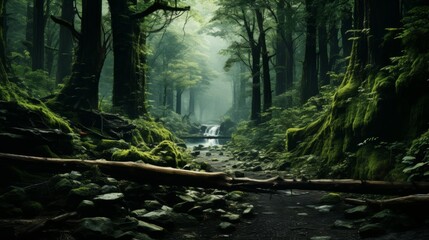 Lush green forest, nature's texture with side space