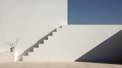 Minimalist white architecture, clean lines and shadows