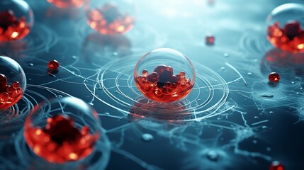 Translucent medical nanobots are shown repairing blood cells. - obrazy, fototapety, plakaty