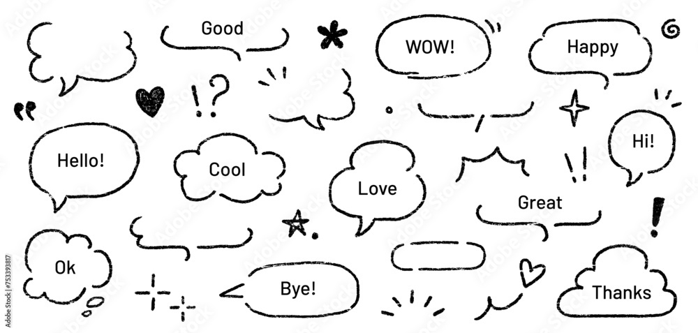 Aufkleber cute crayon frame speech bubble set. crayon chalk background speech bubble frame. hand drawn chalk p