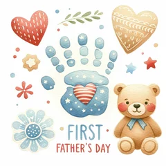 Fotobehang "First Father's Day" special design.  watercolor illustration, Happy Fathers Day, First time daddy, Father's day.  white color background. © JR BEE