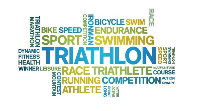 Triathlon animated word cloud;text design animation tag kinetic typography seamless loop.