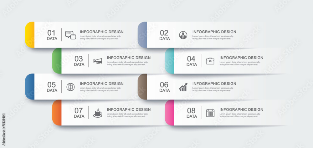 Poster 8 data infographics tab paper index template. illustration abstract background.