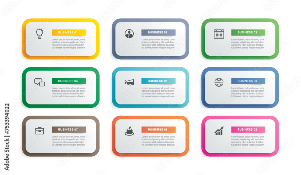 Poster 9 data infographics tab paper index template. illustration abstract background.