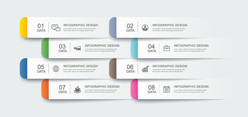 Fototapeta premium 8 data infographics tab paper index template. Illustration abstract background.