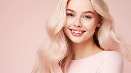 Naklejka premium A portrait of a joyful young woman with blonde hair