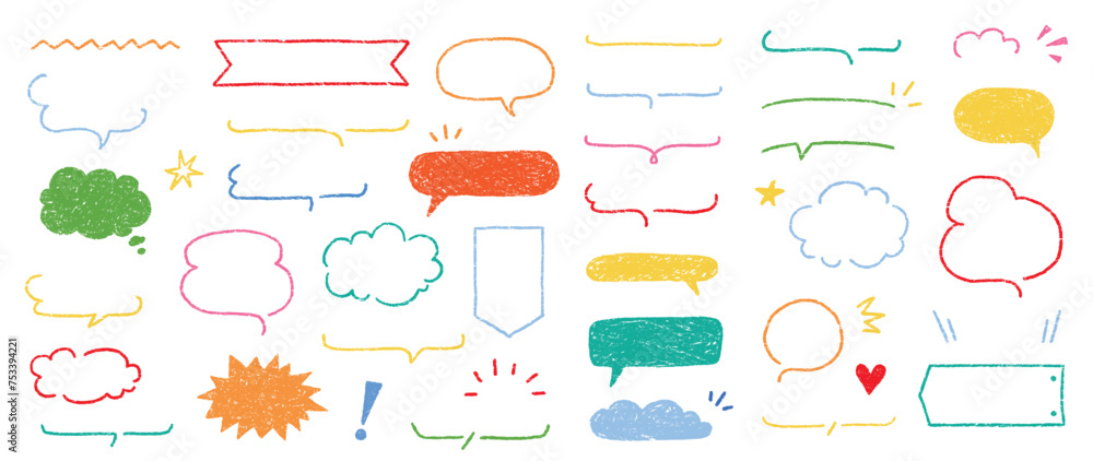 Aufkleber cute crayon frame speech bubble set. crayon chalk background speech bubble frame. hand drawn chalk p