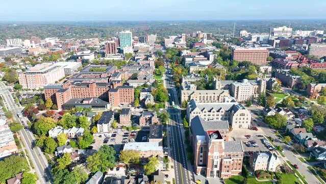 Aerial View of University of Michigan Campus in Ann Arbor with Autumn Foliage