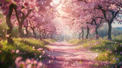 Blossoming cherry orchard, spring renewal