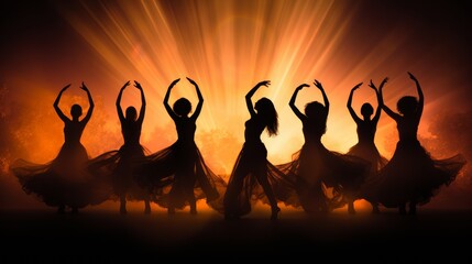 Silhouetted dancers, motion with background copy area