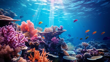 Underwater coral reef, marine life