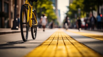 Urban bike lane, city commuting with side copy space - obrazy, fototapety, plakaty