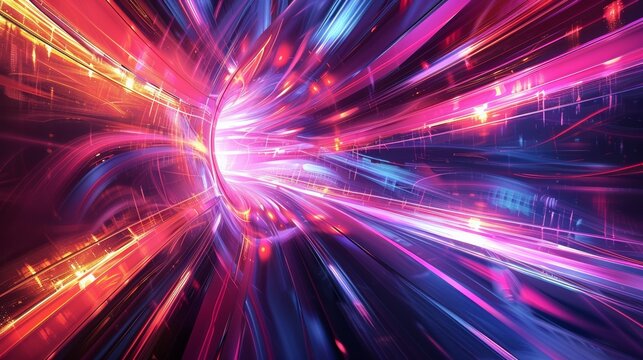 Abstract digital art, vibrant neon lines