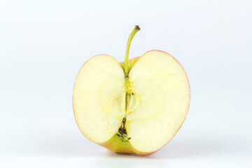 Whole red apple fruit with slice (cut) isolated on white background.