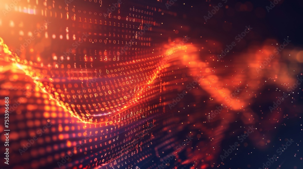 Wall mural 3d illustration of abstract red digital data flow background. futuristic technology style.