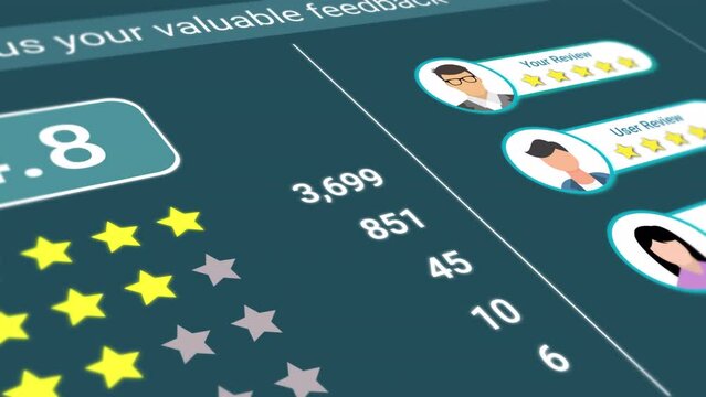 Customer feedback and review from 1 to 5 stars rating. Webpage feedback form of customer service.