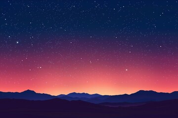 Mountainous Horizon with Starry Sky at Dusk or Dawn, Repeating Seamless Pattern Illustration