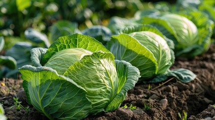 Green cabbage garden in summer Generative Ai - obrazy, fototapety, plakaty
