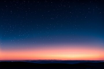 Fototapeta na wymiar Horizontal Illustration of Flat Horizon with Fading Twilight and Stars in Sky, Repeating Pattern