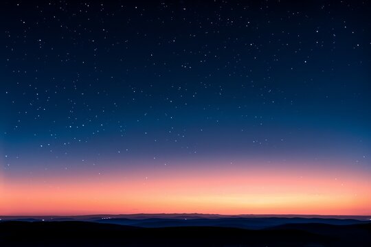 Horizontal Illustration of Flat Horizon with Fading Twilight and Stars in Sky, Repeating Pattern