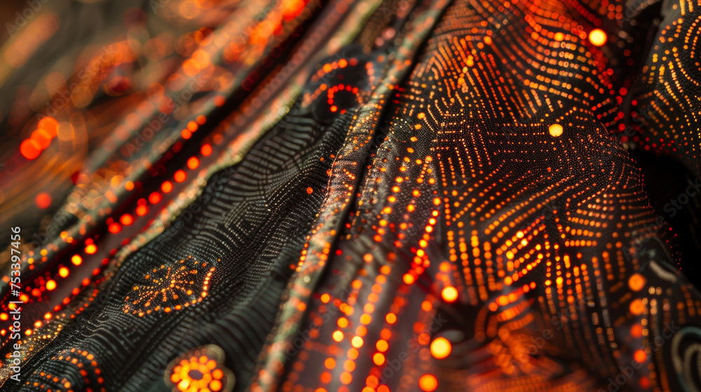 Poster a closeup of a handbag reveals intricate details within the fabric patterns of light created by soft