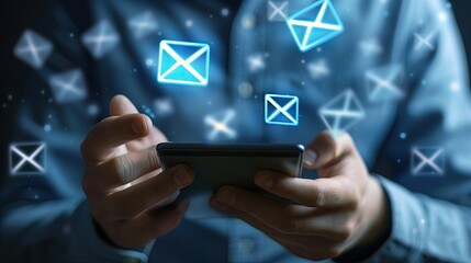 Sending SMS smartphone and email with notification alert, Online communication concept.