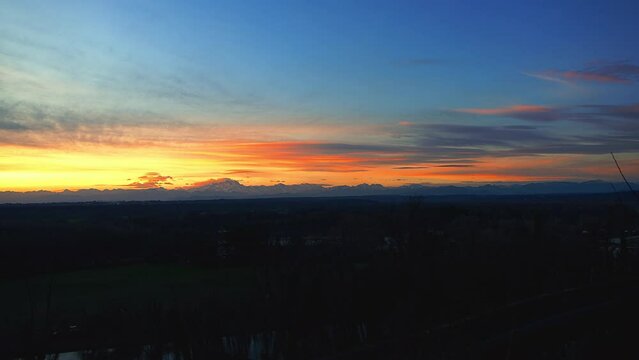 Fantastic winter sunset on the panoramic square of Tornavento Italy