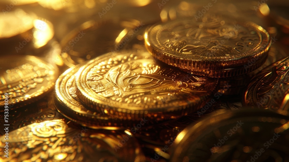 Poster a closeup of a stack of coins representing the virtual currency and rewards earned by the top player