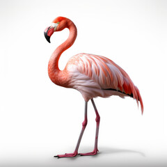Elegant Flamingo Standing Isolated on White Background

