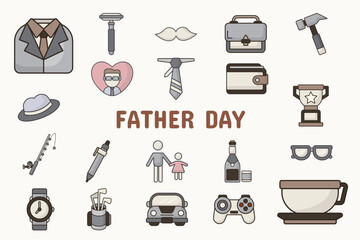 Father Day Lineal Color Vector Illustration Icon Sticker Set Design Materials
