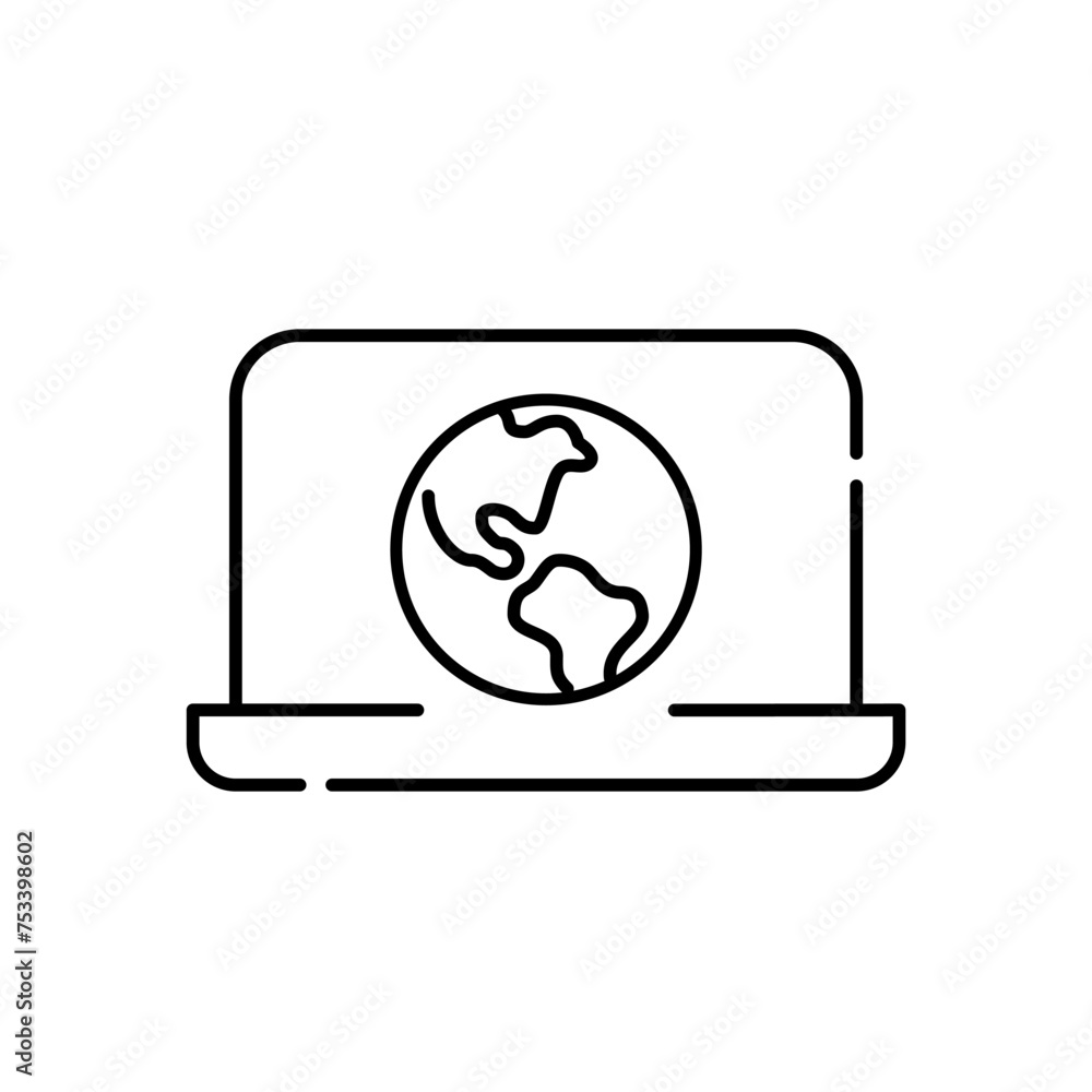 Poster earth globe on laptop screen. digital interface for users to explore and access information on inter