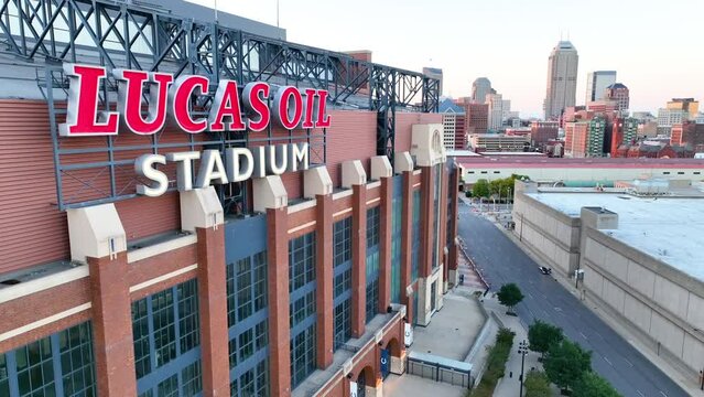 Aerial Golden Hour Glow at Lucas Oil Stadium Indianapolis