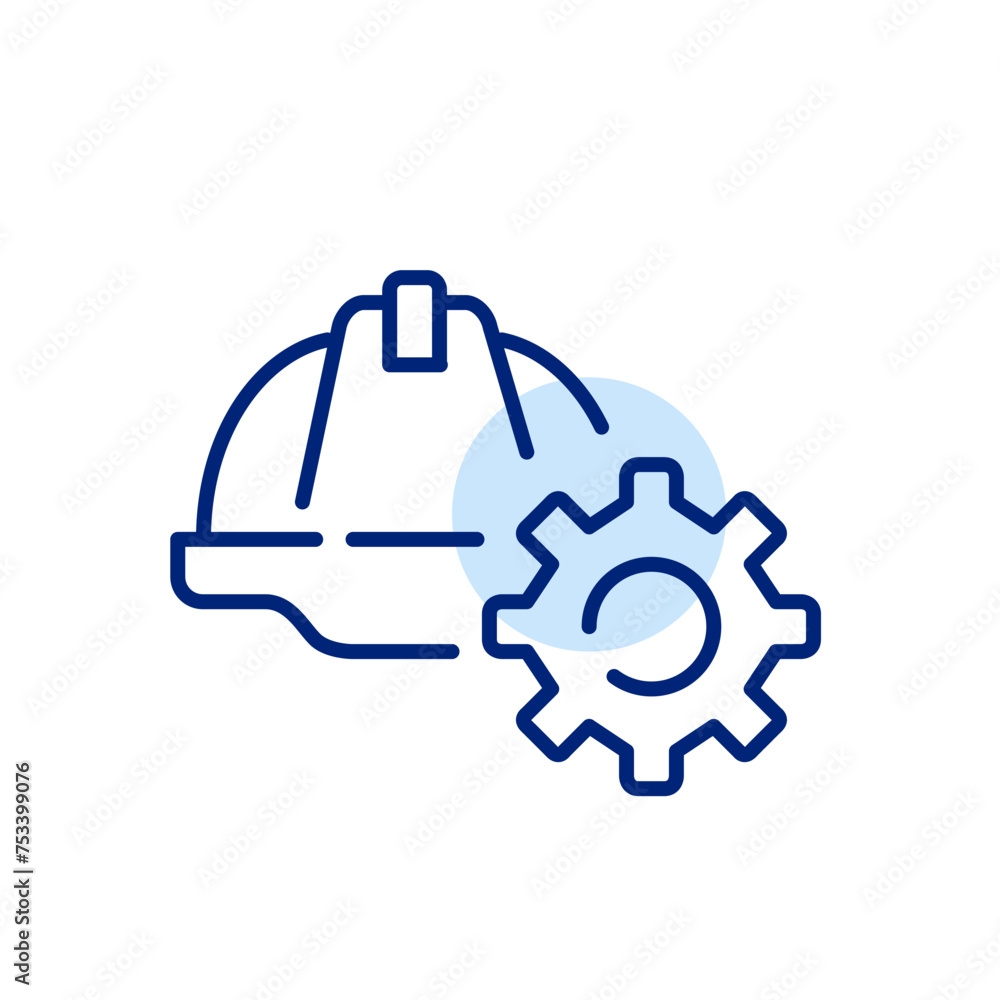 Poster digital construction toolkit icon. hard hat and cogwheel. website customization and configuration. p