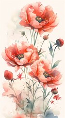 red flowers pastel faded effect poppy young listing intermediate - obrazy, fototapety, plakaty