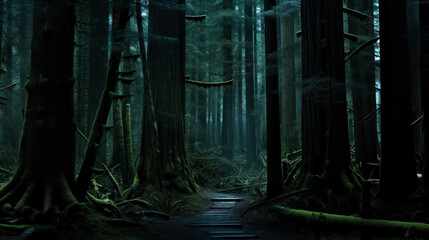 path in the middle of the forest representing the mystery and fear of the unknown