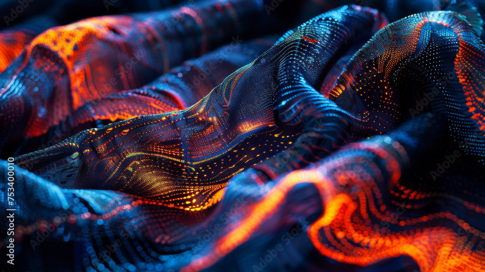 Poster a macro shot of a textile sample revealing the intricate patterns and designs created by the skillfu